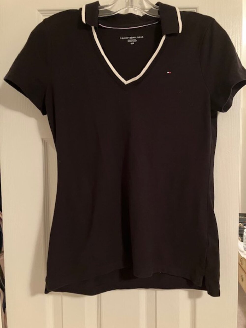 Tommy Hilfiger Black & White Polo V-Neck Women Small